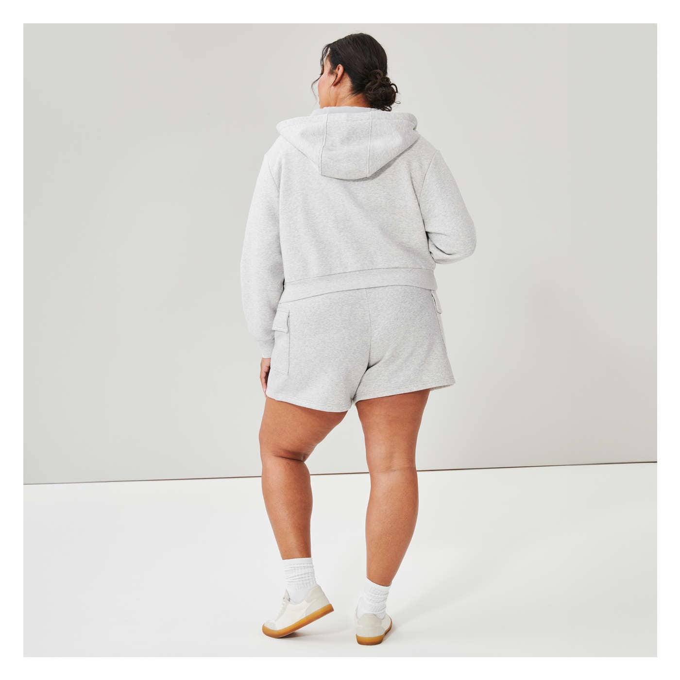 Women+ Active Zip Cropped Fleece Hoodie in Light Grey Mix